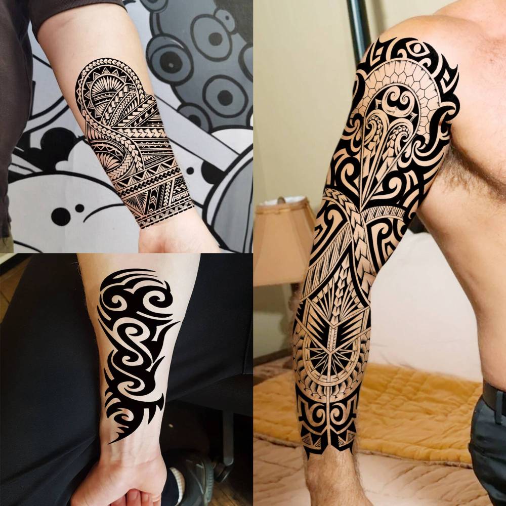 20 Sheets Extra Large Maori Full Arm Sleeve Temporary Tattoos For Men Women Thigh, Fake Sleeve Tattoos For Adults, Tribal Indian Long Lasting Halloween Black Turtle Maori Tattoo Stickers Faith