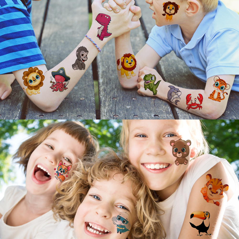 58 PCS Cartoon Unicorn Mermaid Temporary Tattoo For Kids Girls Boys, Full Arm Animals Dinosaur Car Space Monster Truck Butterfly Body Face Fake Arm Tattoos Stickers Birthday Gifts Goodie Bag Stuffer