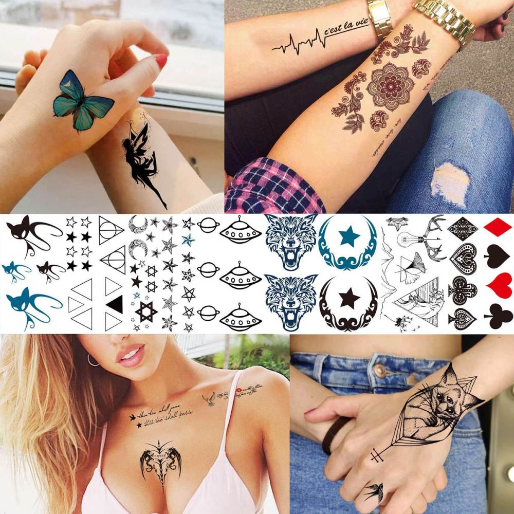 64 Sheets Variety Tiny Waterproof Temporary Tattoos For Men Women, Moon Star Butterfly Birds Planets Fake Tattoos For Kids Adults, Arm Neck Face Letters Temp Tattoo Temporary Tatoos Sticker Set