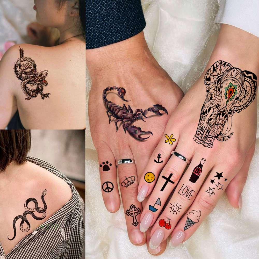 66 Sheets Small Black Animals Temporary Tattoos For Women Men Kids Finger Arm, Tiny Space Moon Halloween Tattoo Stickers Adults Teens Girls Boys Hands, Fake Tattoos That Look Real And Last Long