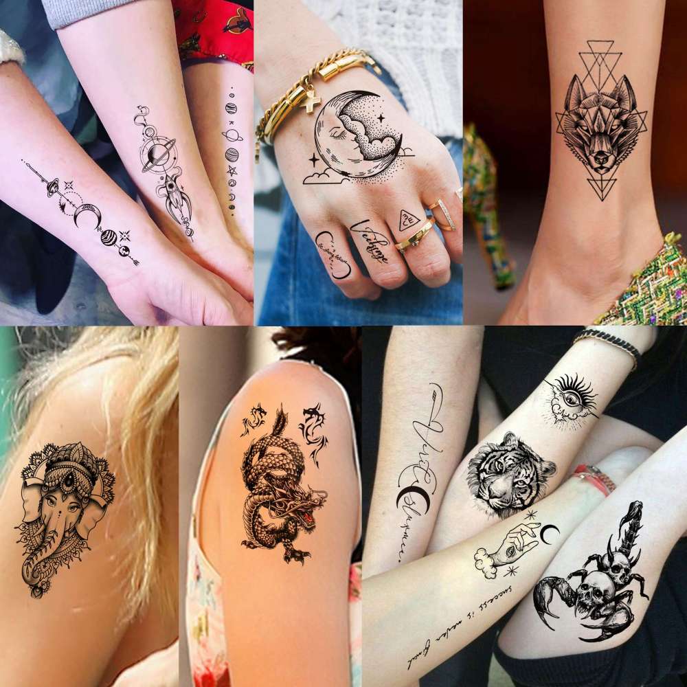 69 Sheets 3D Realistic Tiger Lion Temporary Tattoos For Women Forearm Men Arm, Half Sleeve Wolf Owl Skull Skeleton Waterproof Fake Tattoos For Adults Thigh, Black Animal Bulk Tattoo Sticker