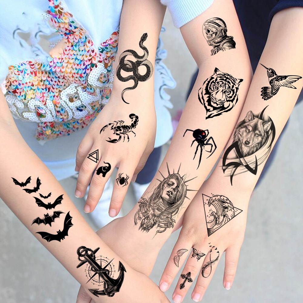 65 Sheets Black Realistic Flower Temporary Tattoos For Women Arm Thigh, 3D Fake Tattoos That Look Real And Last Long, Temp Rose Sketch Moon Snake Peony Floral Tattoo Stickers For Adults Girls
