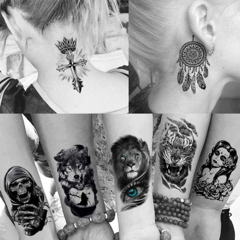 63 Sheets Realistic Black Rose Peony Flower Temporary Tattoos for Women Adults Body Art Arm, Snake Fake Floral Sketch Sleeve Tattoo Sticker