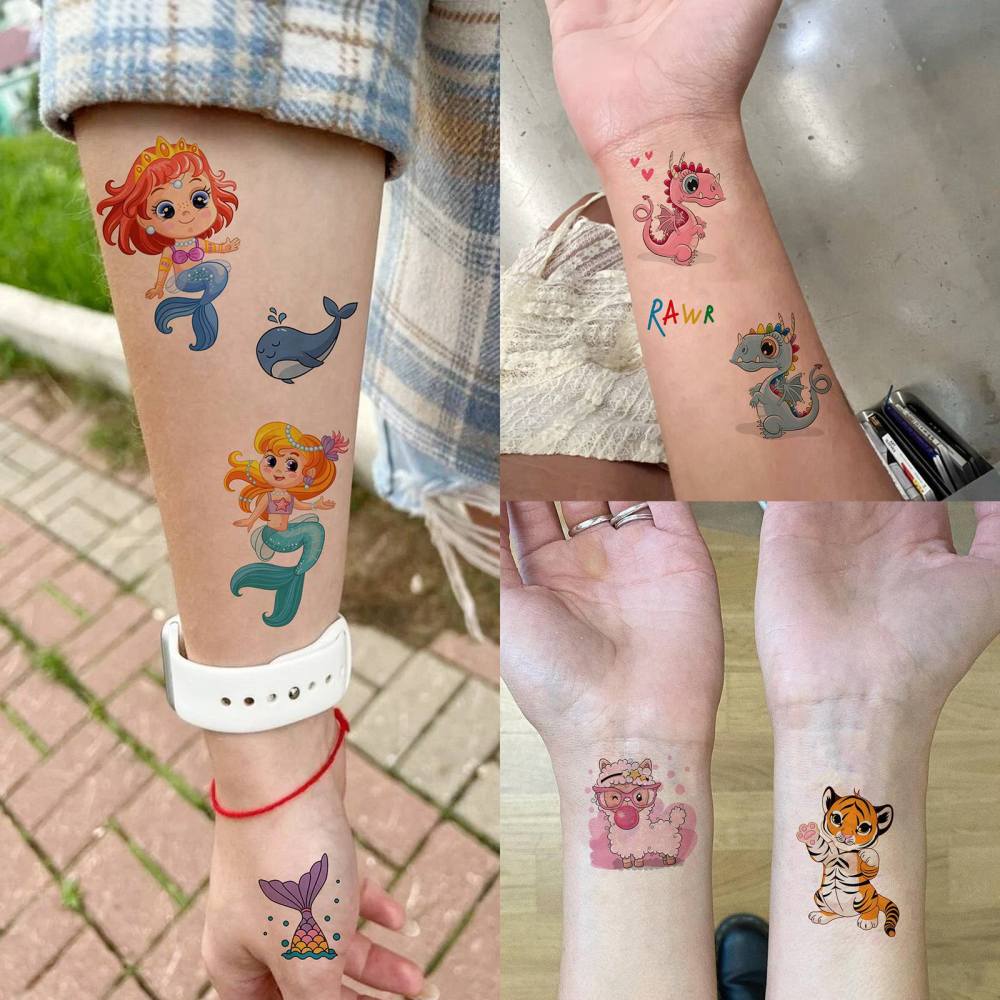 60 Sheets 500+ Patterns Cartoon Temporary Tattoos For Kids Girls, Groovy Cute Mermaid Unicorn Dinosaur Butterfly Temp Fake Tattoo Stickers, Small Animals Summer Tatoos Tatuajes Temporales Child