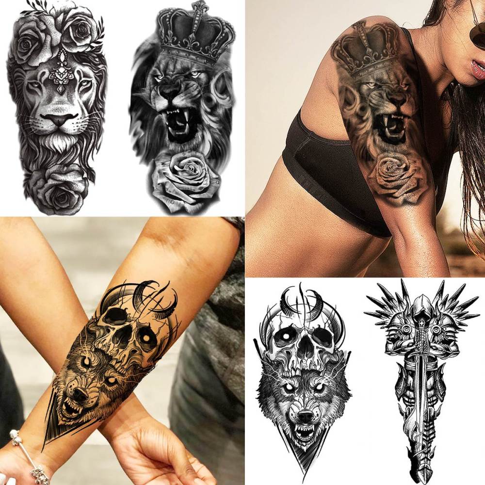 21 Sheets Extra Large Black Temporary Tattoos For Women Adults Greek Myth With 8 Sheets Full Arm Sleeve For Men Maori Warrior Compass and 13 Sheets Fake Large 3D Tatoo Stickers