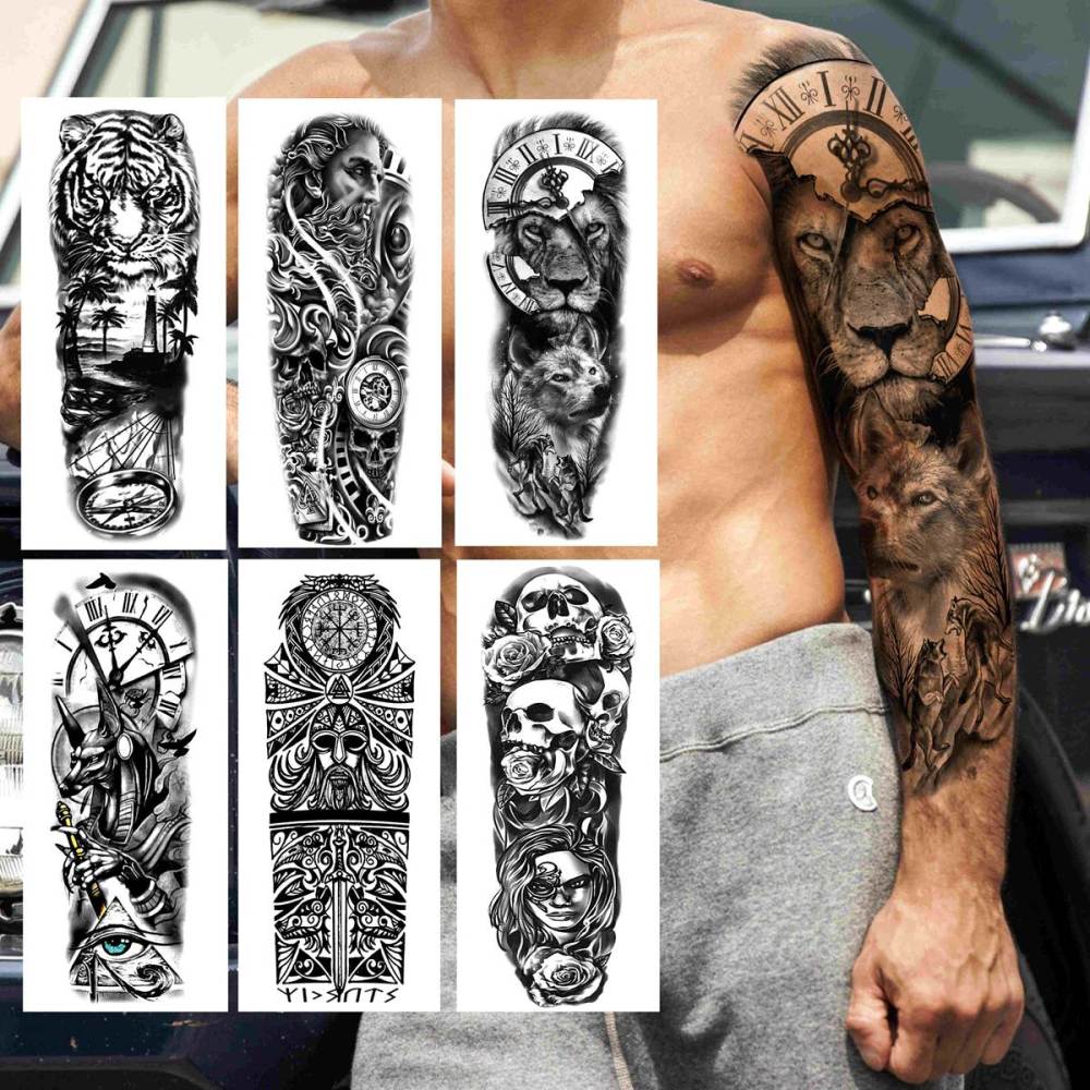 21 Sheets Extra Large Black Temporary Tattoos For Women Adults Greek Myth With 8 Sheets Full Arm Sleeve For Men Maori Warrior Compass and 13 Sheets Fake Large 3D Tatoo Stickers