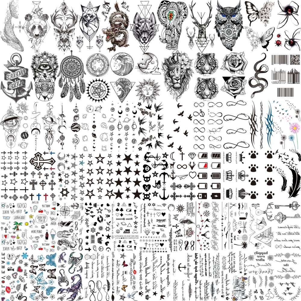 66 Sheets Small Black Animals Temporary Tattoos For Women Men Kids Finger Arm, Tiny Space Moon Halloween Tattoo Stickers Adults Teens Girls Boys Hands, Fake Tattoos That Look Real And Last Long