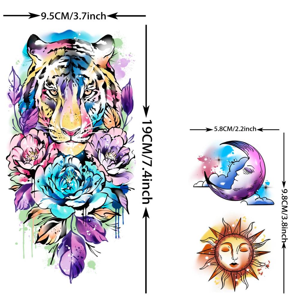 67 Sheets Watercolor Rose Flower Temporary Tattoos For Women Girls, 12 Sheets Colorful Arm Sleeve Tattoos For Adults Floral Snake Tiger, 53 Sheets Groovy Small Semi Permanent Fake Tattoos Kids