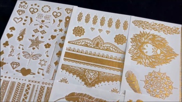 9 Sheets 110+ Designs Flash Gold Temporary Tattoos Metallic For Women Adult, Girl Golden Lion Festival Sun Moon Star Butterfly Glitter Tattoo Sticker, Fake Tattoos That Look Real and Last Long