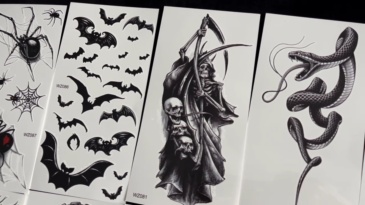 61 Sheets Halloween Temporary Tattoos for Men Women Adults, 12 Sheets Skeleton Death Skull Demon Devil Half Arm Sleeve Fake Tattoo Stickers, 49 Sheets Spider Web Bat Snake Vampire Scar Face Tattoos