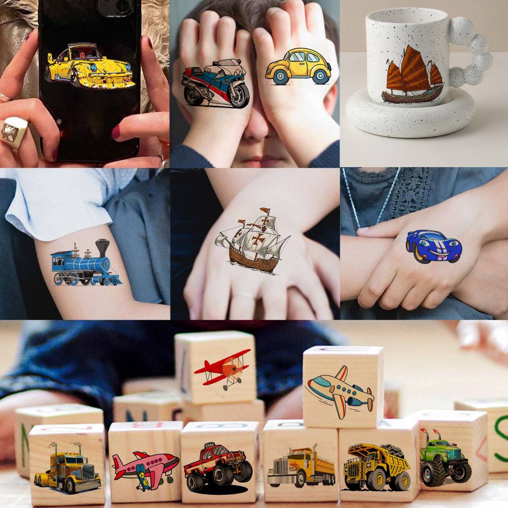 50 PCS Cute Cartoon Construction Temporary Tattoos For Kids Boys Face Arm, 3D Builder Excavator Monster Truck Racing Car Fake Tattoo Sticker Children Party Favor Birthday Gifts, Goodie Bags Stuffers