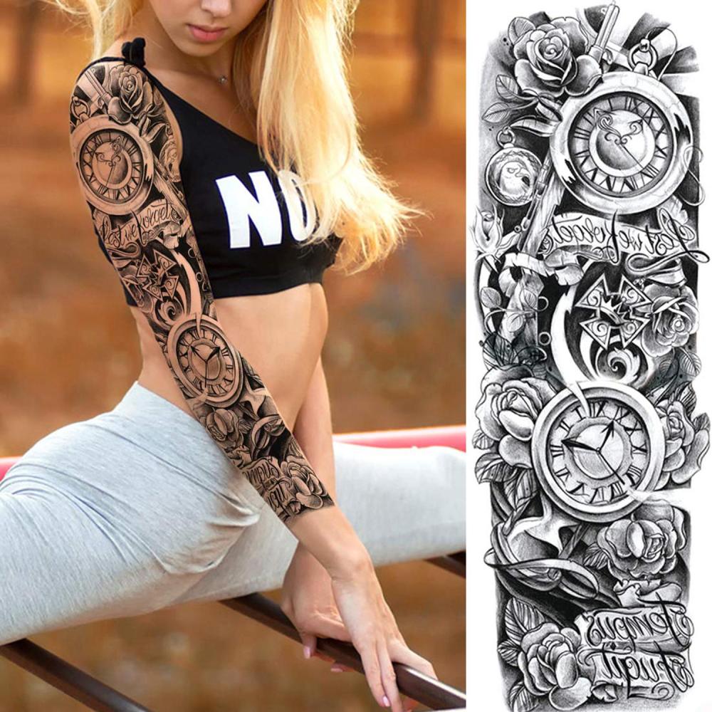 11 Sheets Maori Temporary Tattoo Sleeve For Men Adults Tiki Turtle Manta Waterproof Fake Tattoo Sleeves For Women Black Dragon Totem Tribal Military Long Full Sleeve Tattoos Temporary Stickers