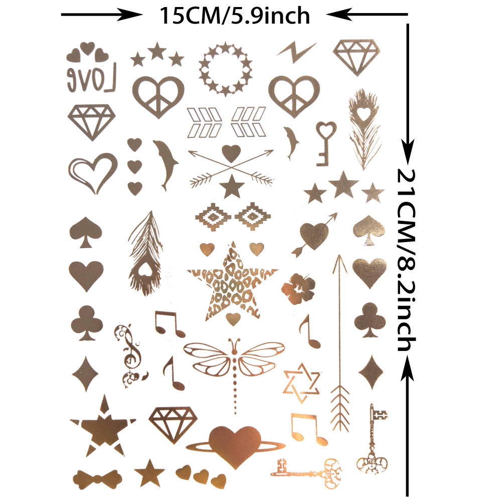 9 Sheets 110+ Designs Flash Gold Temporary Tattoos Metallic For Women Adult, Girl Golden Lion Festival Sun Moon Star Butterfly Glitter Tattoo Sticker, Fake Tattoos That Look Real and Last Long