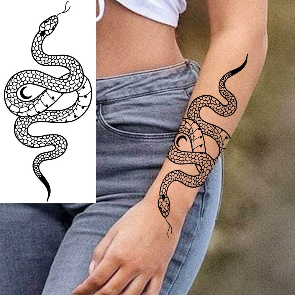 10 Sheets Realistic Snake Temporary Tattoos For Women Men Forearm Arm Sexy 3D Tribal Cobra Mamba Viper Serpent Tattoos Temporary Adults Kids Fake Tattoos Sticker Black Sword Rose Flower Tatoos
