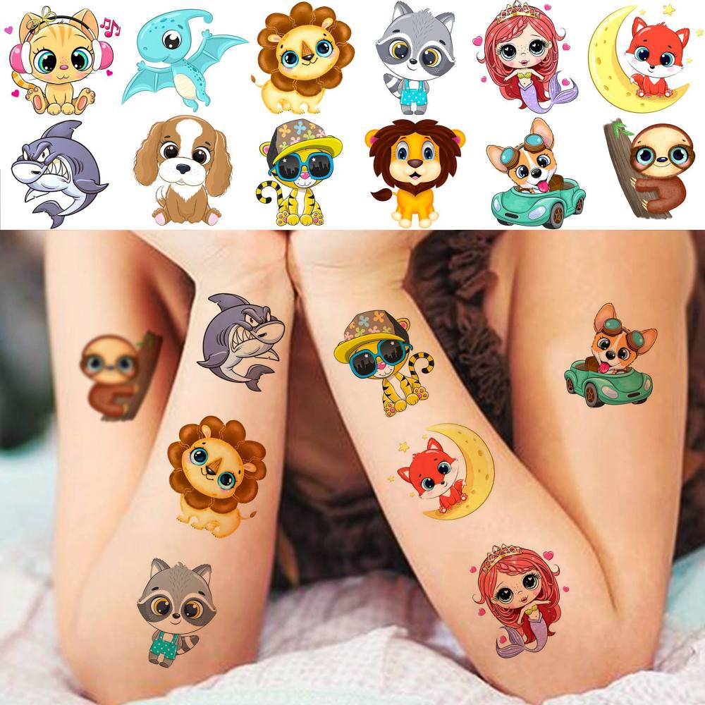 50 PCS Cute Animals ZOO Kids Temporary Tattoos For Girls Boys Face Ocean Rabbit Panda Fox Dog Cat Mermaid, 3D Cartoon Fake Tattoos For Child Sets, Party Favor Supplies Basket Goodie Bags Stuffers