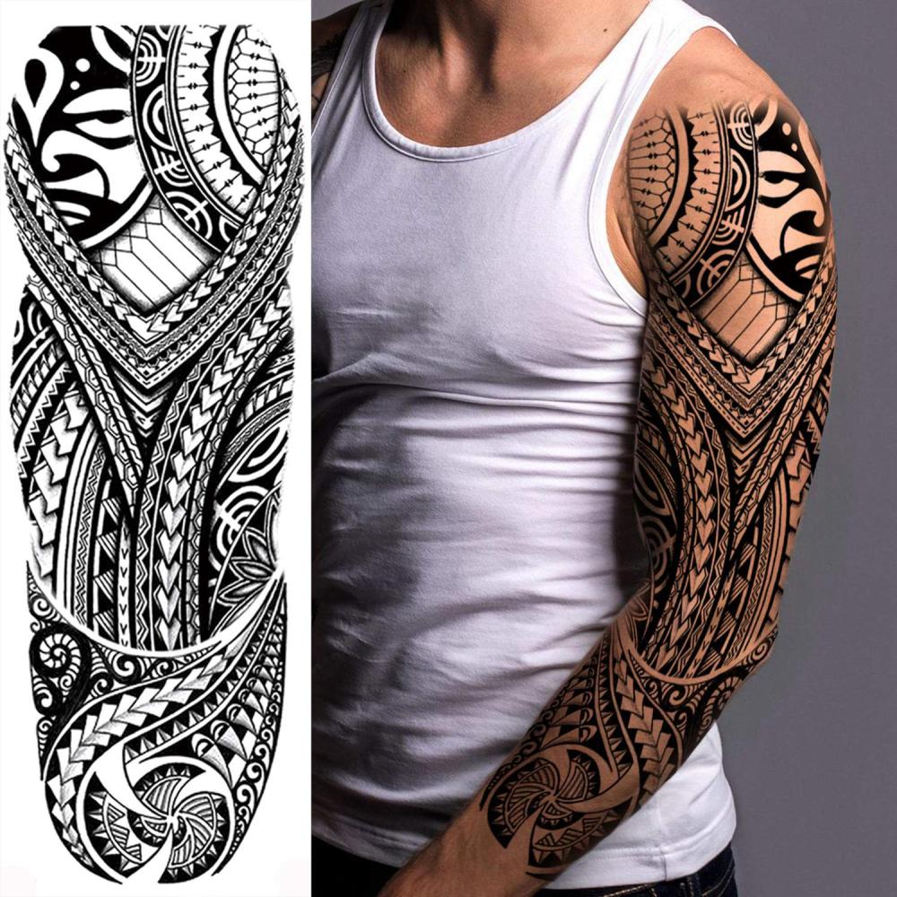 11 Sheets Maori Temporary Tattoo Sleeve For Men Adults Tiki Turtle Manta Waterproof Fake Tattoo Sleeves For Women Black Dragon Totem Tribal Military Long Full Sleeve Tattoos Temporary Stickers