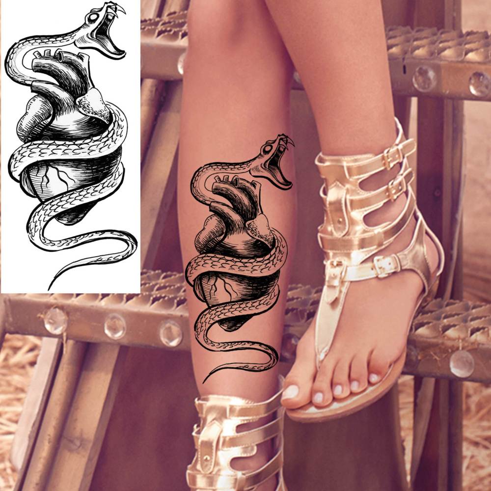8 Sheets Cobra Snake Temporary Tattoos For Women Men Adults, Half Arm Sleeve Fake Tattoo Stickers Serpent, 3D Waterproof Halloween Black Realistic Snake Tattoos For Legs Forearm Back Neck Sets