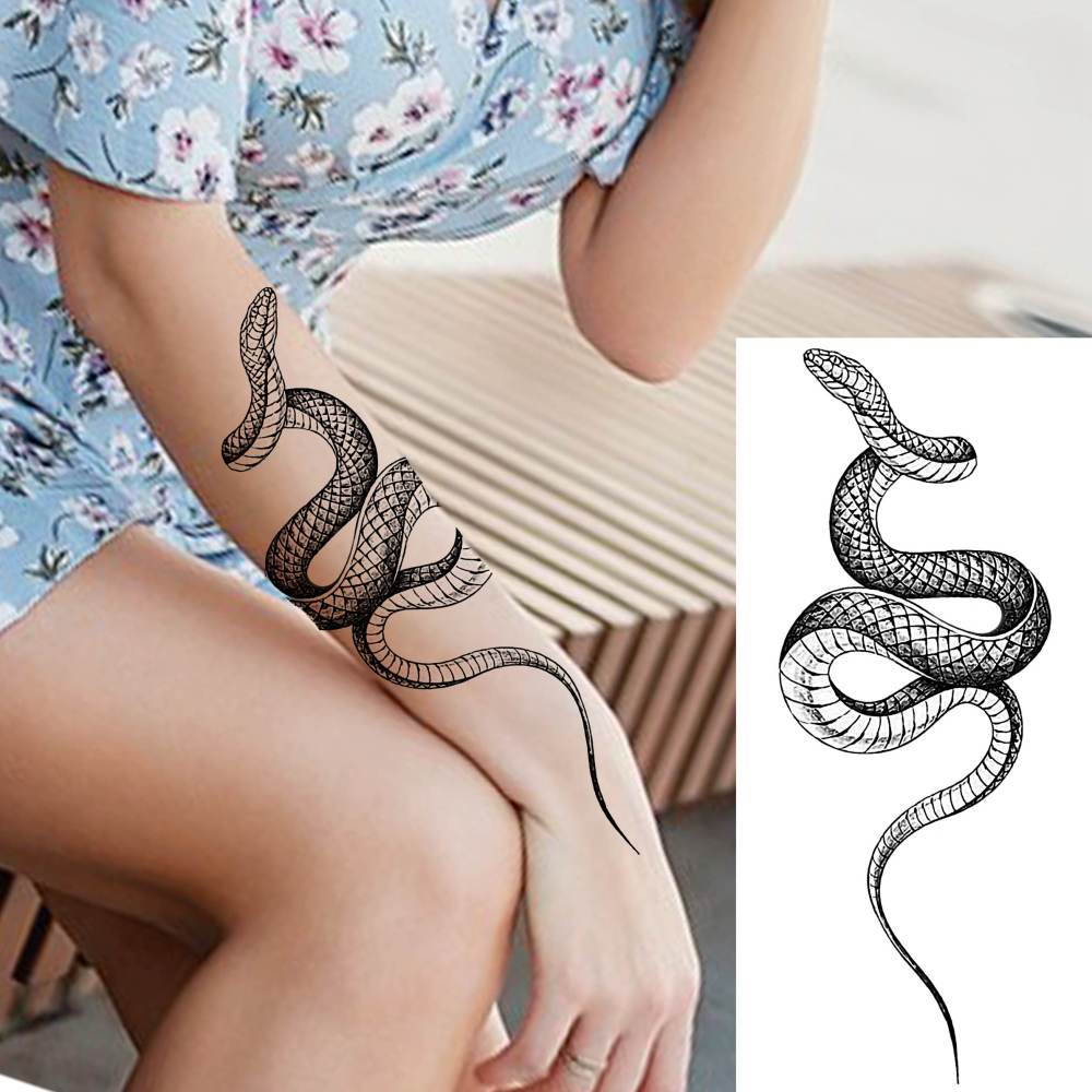 10 Sheets Realistic Snake Temporary Tattoos For Women Men Forearm Arm Sexy 3D Tribal Cobra Mamba Viper Serpent Tattoos Temporary Adults Kids Fake Tattoos Sticker Black Sword Rose Flower Tatoos