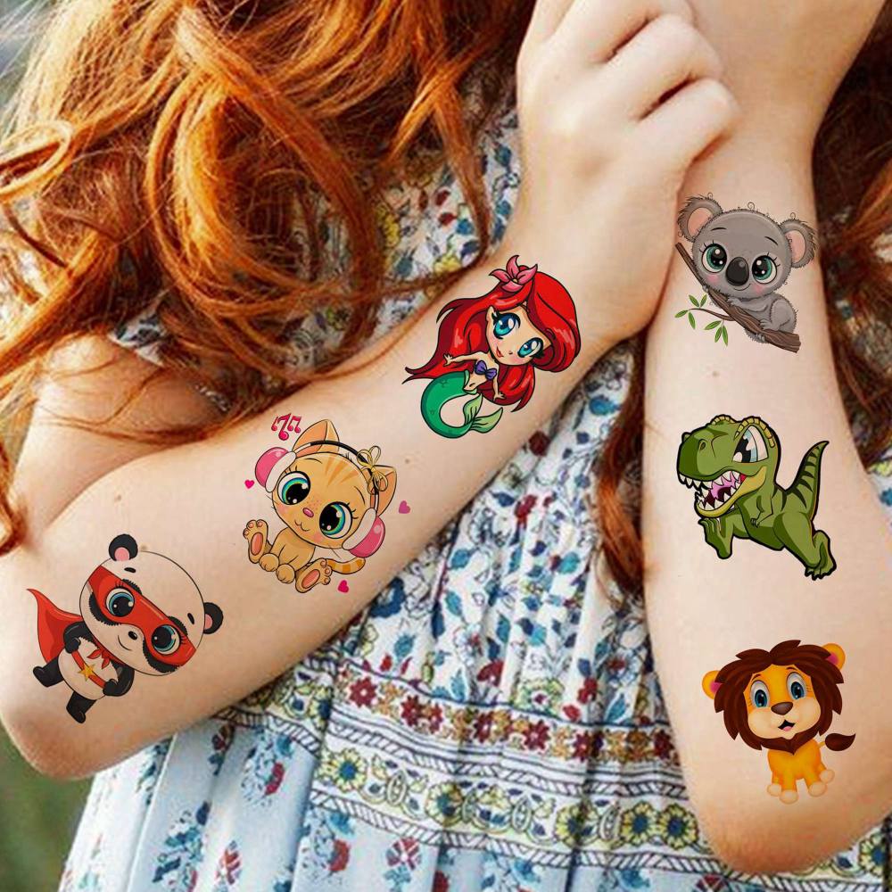 50 PCS Cute Animals ZOO Kids Temporary Tattoos For Girls Boys Face Ocean Rabbit Panda Fox Dog Cat Mermaid, 3D Cartoon Fake Tattoos For Child Sets, Party Favor Supplies Basket Goodie Bags Stuffers