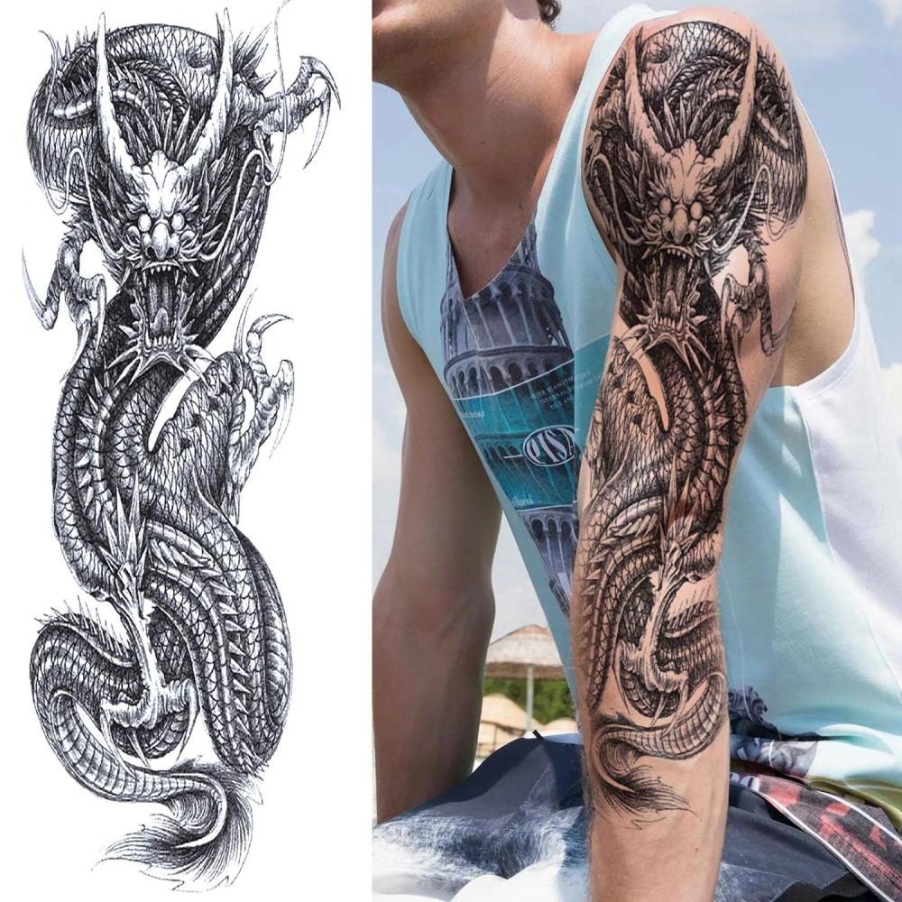 11 Sheets Maori Temporary Tattoo Sleeve For Men Adults Tiki Turtle Manta Waterproof Fake Tattoo Sleeves For Women Black Dragon Totem Tribal Military Long Full Sleeve Tattoos Temporary Stickers