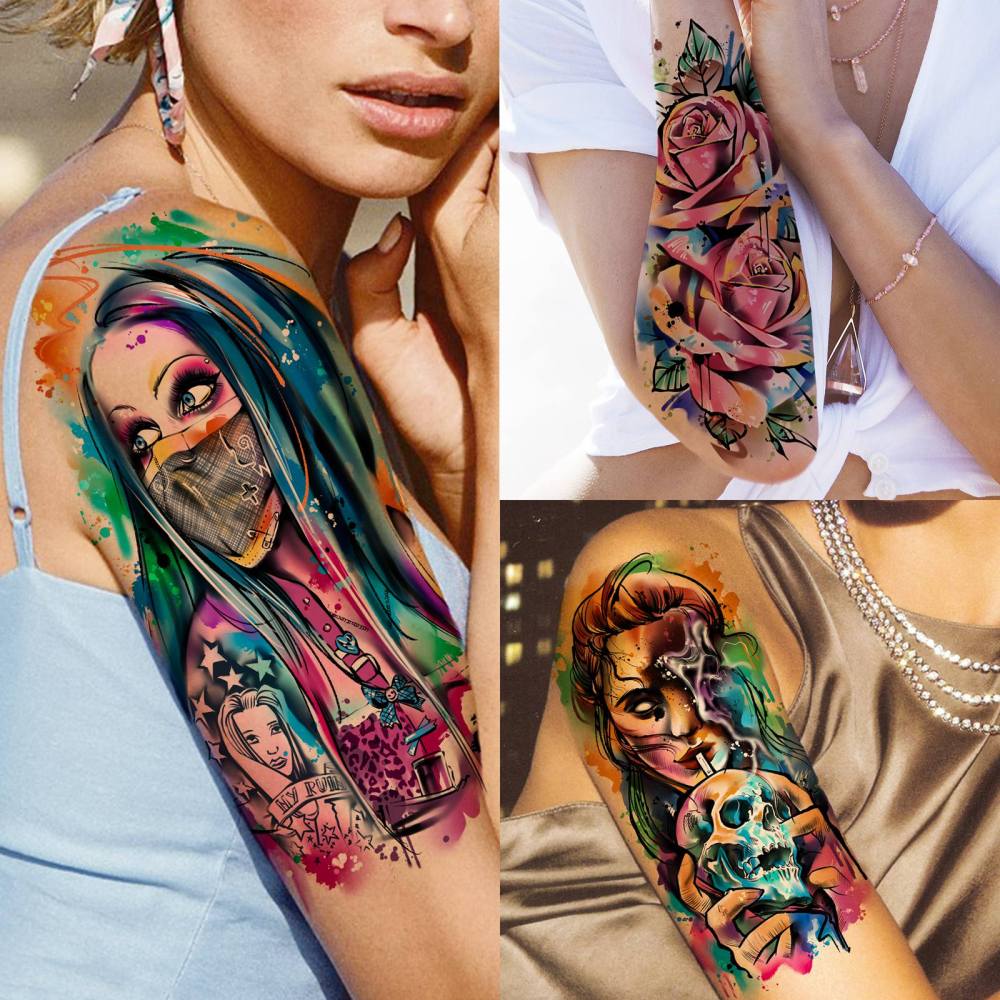 66 Sheets Watercolor Temporary Tattoos For Men Women Forearm Shoulder Legs Body Arm, 12 Sheets Long Lasting Lion Tiger Wolf Dragon Ealge Fake Tattoo Sleeve Adults, 54 Sheets Groovy Small Tatoos Kids