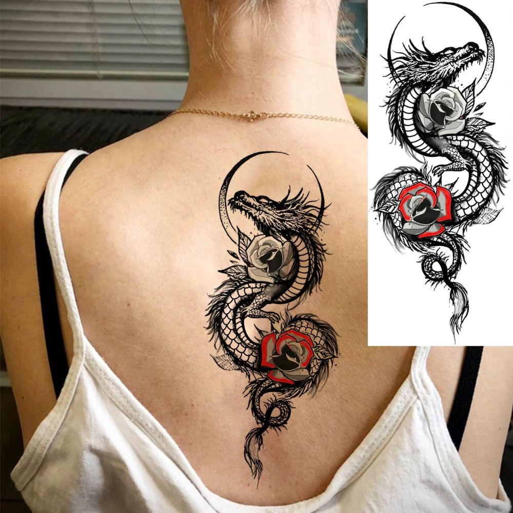 8 Sheets Cool Dragon Temporary Tattoos For Men Women Adults, Black Realistic Dragon Tattoo Sticker Half Arm Sleeve, Waterproof Tribal Totem Fake Tattoos That Look Real and Long Lasting Set Kit