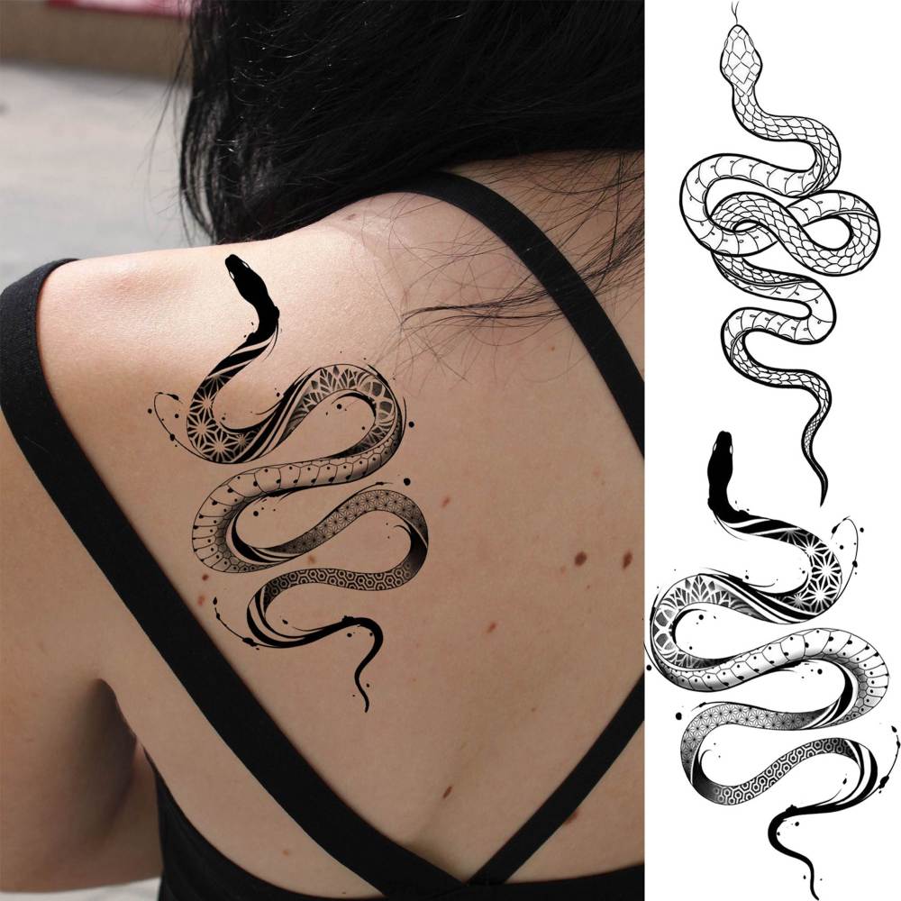 8 Sheets Cobra Snake Temporary Tattoos For Women Men Adults, Half Arm Sleeve Fake Tattoo Stickers Serpent, 3D Waterproof Halloween Black Realistic Snake Tattoos For Legs Forearm Back Neck Sets