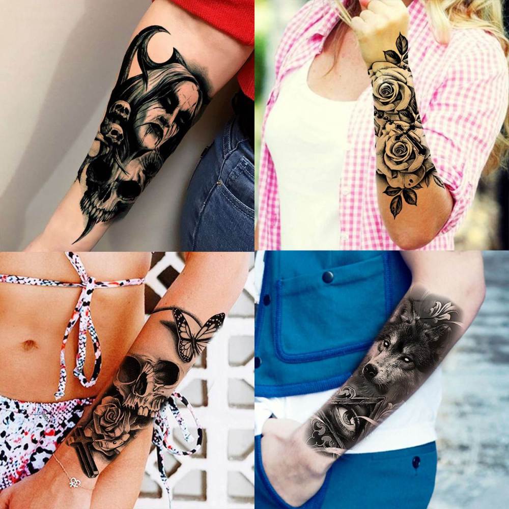 62 Sheets Large Wolf Lion Skeleton Temporary Tattoos For Men Women Arm, 3D Temp Bulk Halloween Accessory Realistic Tattoo Sticker For Adults Neck, Scary Skull Zombie Vampire Fake Tattoos Cobra Snake