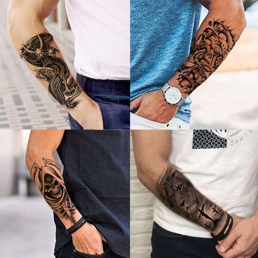 66 Sheets Black Eagle Dragon Halloween Temporary Tattoos For Men Women Thigh, Scary Tiger Lion Devil Skull Fake Tattoos For Adults, 3D Wolf Large Half Arm Sleeve Realistic Tattoo Forearm Vampire Demon