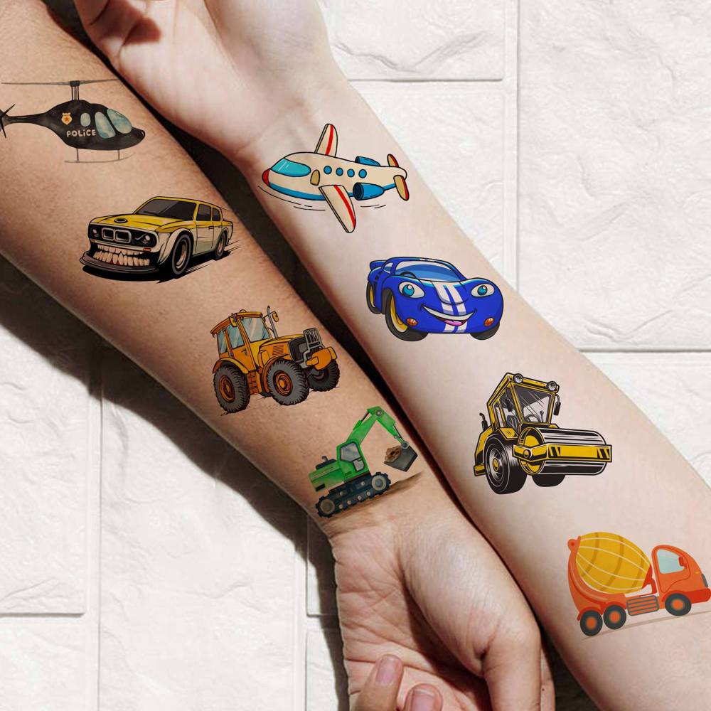 50 PCS Cute Cartoon Construction Temporary Tattoos For Kids Boys Face Arm, 3D Builder Excavator Monster Truck Racing Car Fake Tattoo Sticker Children Party Favor Birthday Gifts, Goodie Bags Stuffers