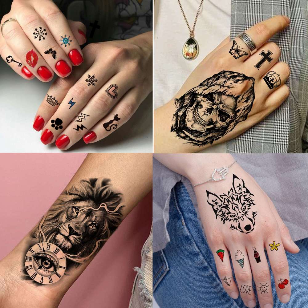60 Sheets 3D Cool Lion Tiger Temporary Tattoos For Men Women Arm Finger Hands, Small Scary Devil Skull Skeleton Fake Tattoos For Adult Teens Halloween, Black Wolf Dragon Realistic Tatoo Sticker