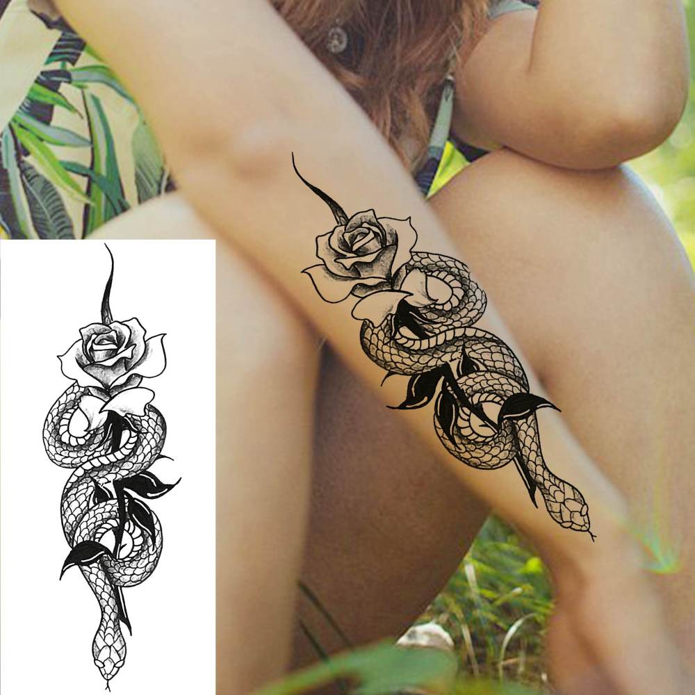 10 Sheets Realistic Snake Temporary Tattoos For Women Men Forearm Arm Sexy 3D Tribal Cobra Mamba Viper Serpent Tattoos Temporary Adults Kids Fake Tattoos Sticker Black Sword Rose Flower Tatoos