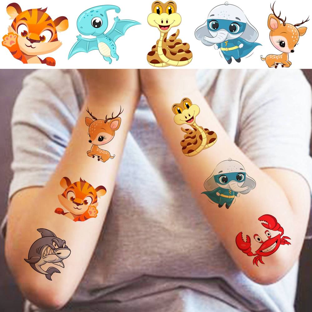 50 PCS Cute Animals ZOO Kids Temporary Tattoos For Girls Boys Face Ocean Rabbit Panda Fox Dog Cat Mermaid, 3D Cartoon Fake Tattoos For Child Sets, Party Favor Supplies Basket Goodie Bags Stuffers