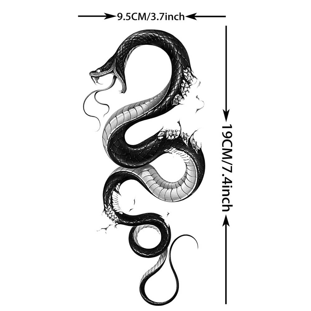 8 Sheets Cobra Snake Temporary Tattoos For Women Men Adults, Half Arm Sleeve Fake Tattoo Stickers Serpent, 3D Waterproof Halloween Black Realistic Snake Tattoos For Legs Forearm Back Neck Sets
