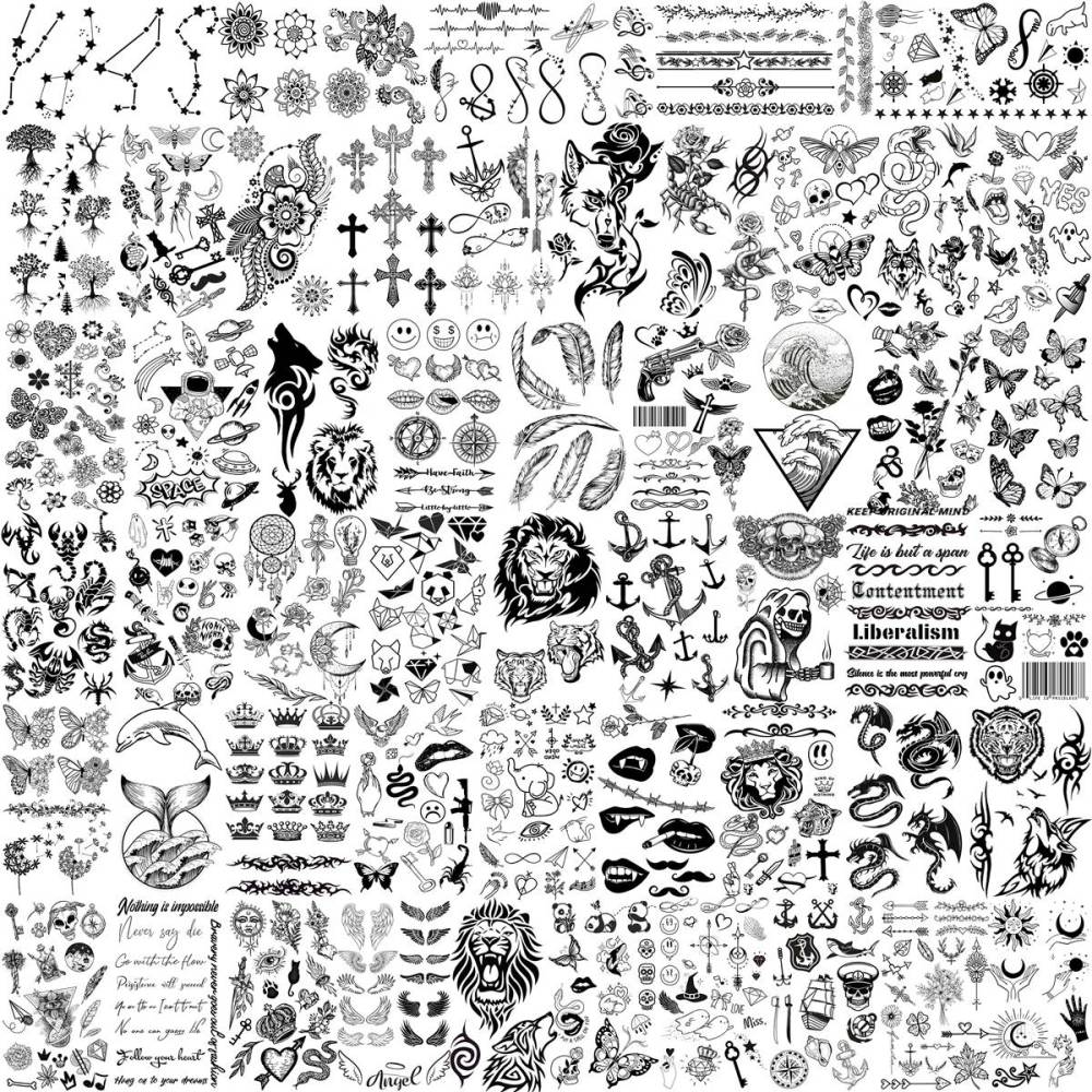 52 Sheets Tiny Small Temporary Tattoos For Kids Boys Girls, Tribal Animals Butterfly Anchor Compass Tattoo Stickers For Men Women, 3D Cute Flower Fake Face Tatoo Kits Sets For Neck Arm Hands