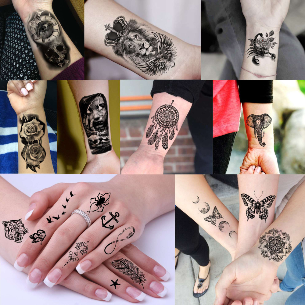 64 Sheets Long Lasting Flower Temporary Fake Tattoos For Women Arm Neck, Jellyfish Sunflower Moon Rose For Adults Girl, 3D Temp Realistic Snake Tatoo Stickers Serpent Peony Floral Kids