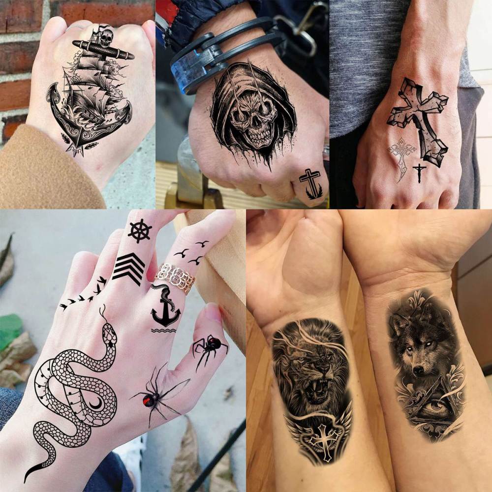 61 Sheets Realistic Skull Tiger Wolf Lion Temporary Tattoos For Women Men Arm Sleeve, 3D Halloween Temp Tattoos Adults Compass Black Rose Flower, Bulk Fake Tattoos That Look Real And Last Long
