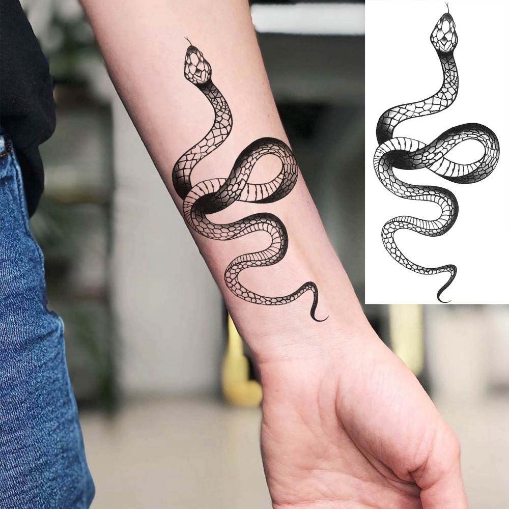 8 Sheets Cobra Snake Temporary Tattoos For Women Men Adults, Half Arm Sleeve Fake Tattoo Stickers Serpent, 3D Waterproof Halloween Black Realistic Snake Tattoos For Legs Forearm Back Neck Sets