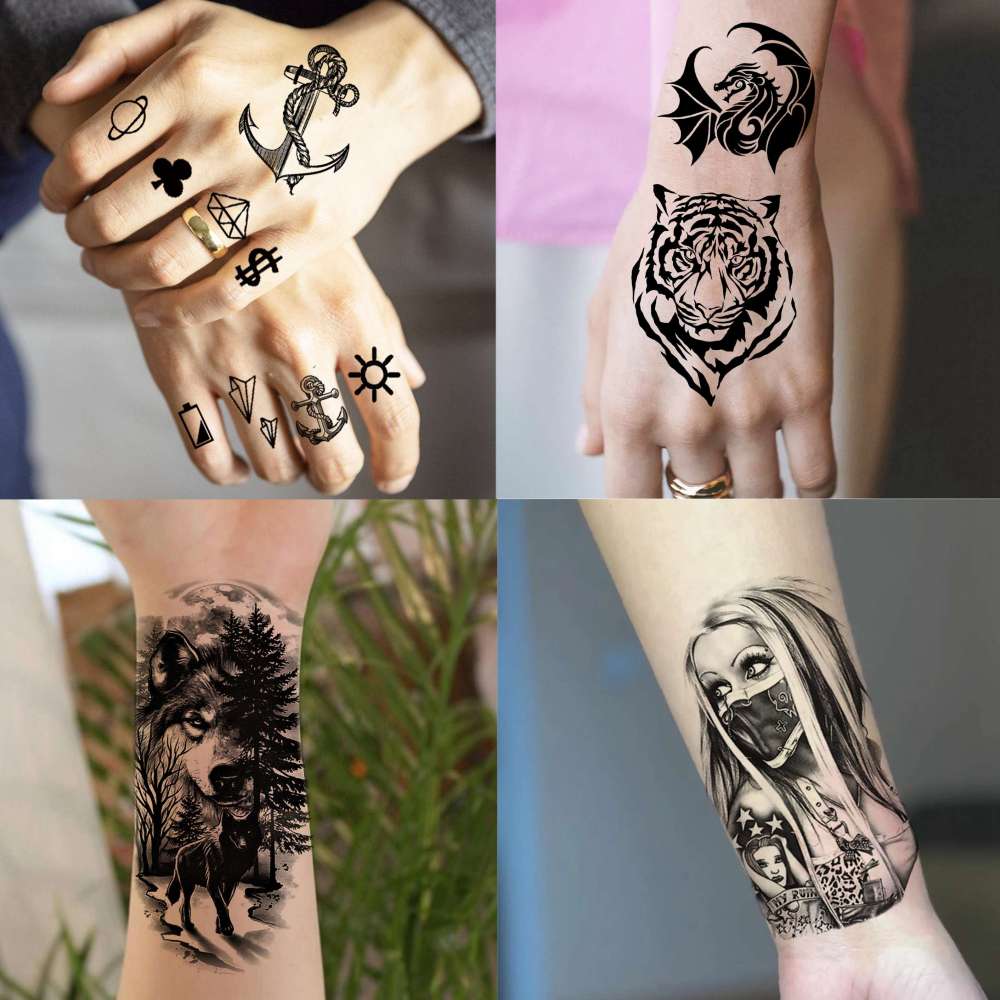 60 Sheets 3D Cool Lion Tiger Temporary Tattoos For Men Women Arm Finger Hands, Small Scary Devil Skull Skeleton Fake Tattoos For Adult Teens Halloween, Black Wolf Dragon Realistic Tatoo Sticker