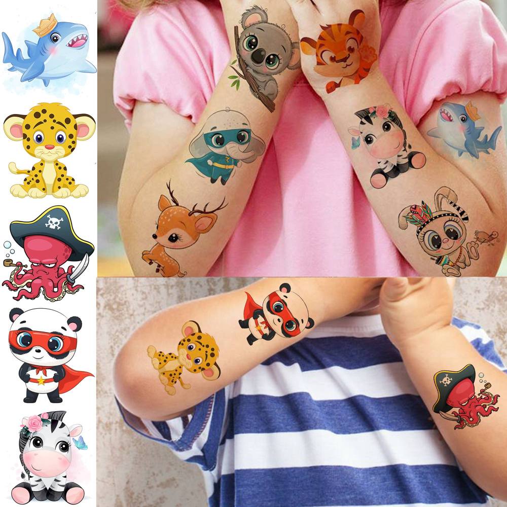 50 PCS Cute Animals ZOO Kids Temporary Tattoos For Girls Boys Face Ocean Rabbit Panda Fox Dog Cat Mermaid, 3D Cartoon Fake Tattoos For Child Sets, Party Favor Supplies Basket Goodie Bags Stuffers