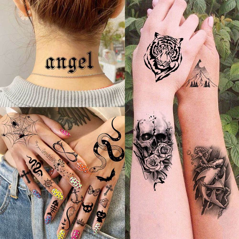 63 Sheets Tribal Wolf Lion Tiger Temporary Tattoos For Men Women Adults, Scary Halloween Skull Gangster Fake Tattoo Stickers Kids, Small 3D Realistic Tattoos Thigh Arm Neck Elephant Warrior