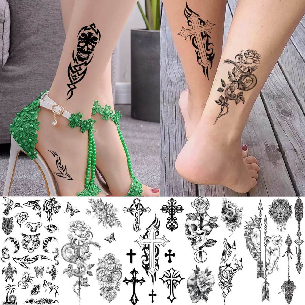 52 Sheets Creative Black Tiny Crown Infinity Triangle Fake Tattoos For Men Women Realistic Stars Letters Tattoos For Kids Temporary Waterproof Arm Hand Face Finger Neck Tatoo Stickers