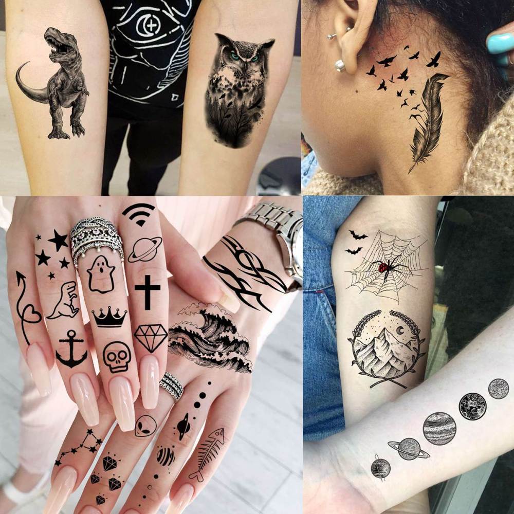 61 Sheets Realistic Skull Tiger Wolf Lion Temporary Tattoos For Women Men Arm Sleeve, 3D Halloween Temp Tattoos Adults Compass Black Rose Flower, Bulk Fake Tattoos That Look Real And Last Long