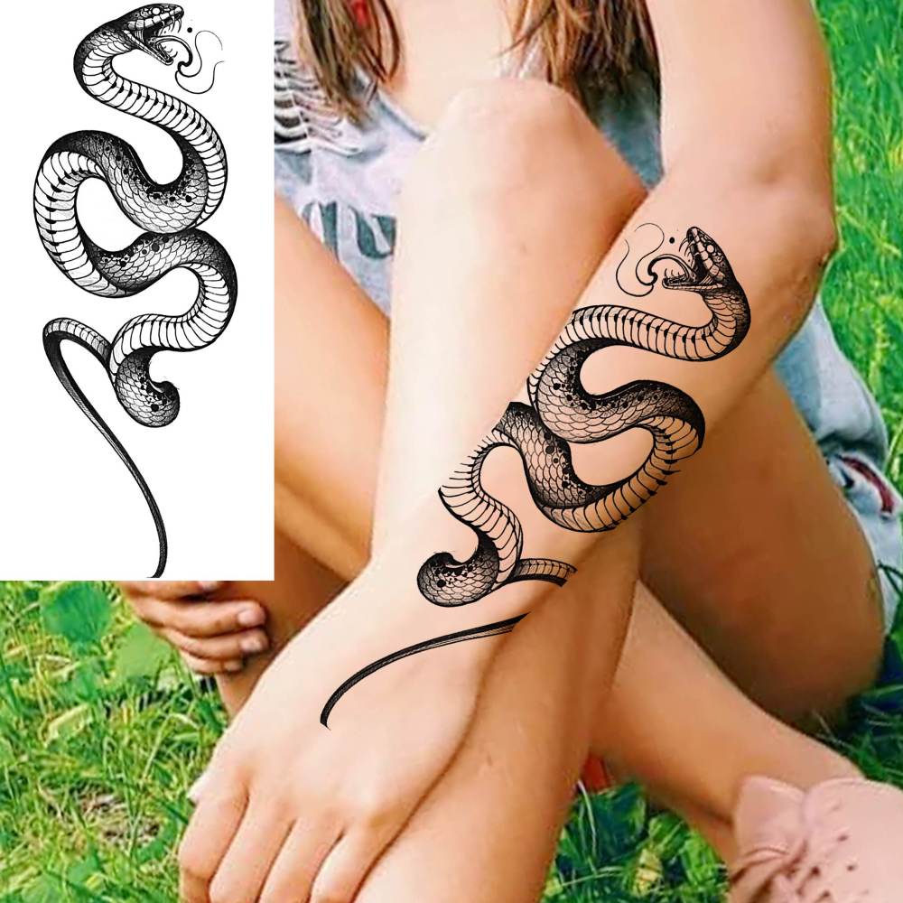 10 Sheets Realistic Snake Temporary Tattoos For Women Men Forearm Arm Sexy 3D Tribal Cobra Mamba Viper Serpent Tattoos Temporary Adults Kids Fake Tattoos Sticker Black Sword Rose Flower Tatoos