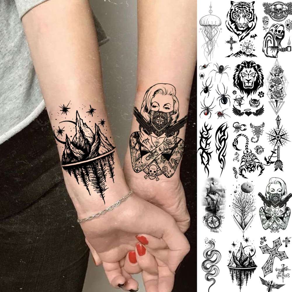 66 Sheets Black Eagle Dragon Halloween Temporary Tattoos For Men Women Thigh, Scary Tiger Lion Devil Skull Fake Tattoos For Adults, 3D Wolf Large Half Arm Sleeve Realistic Tattoo Forearm Vampire Demon