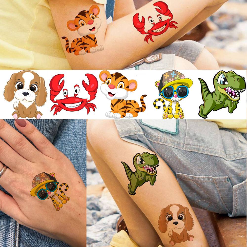 50 PCS Cute Animals ZOO Kids Temporary Tattoos For Girls Boys Face Ocean Rabbit Panda Fox Dog Cat Mermaid, 3D Cartoon Fake Tattoos For Child Sets, Party Favor Supplies Basket Goodie Bags Stuffers