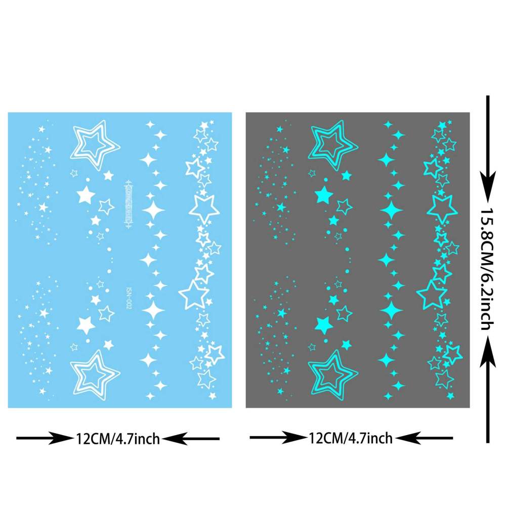 Blue Luminous Star Crescent Moon Temporary Tattoos For Women Clavicle Girls Adults Neck, 4 Sheets Sexy Lace Butterfly Planet Fake Necklace Glow In The Dark Tattoo Sticker, Night Glitter Party Supply