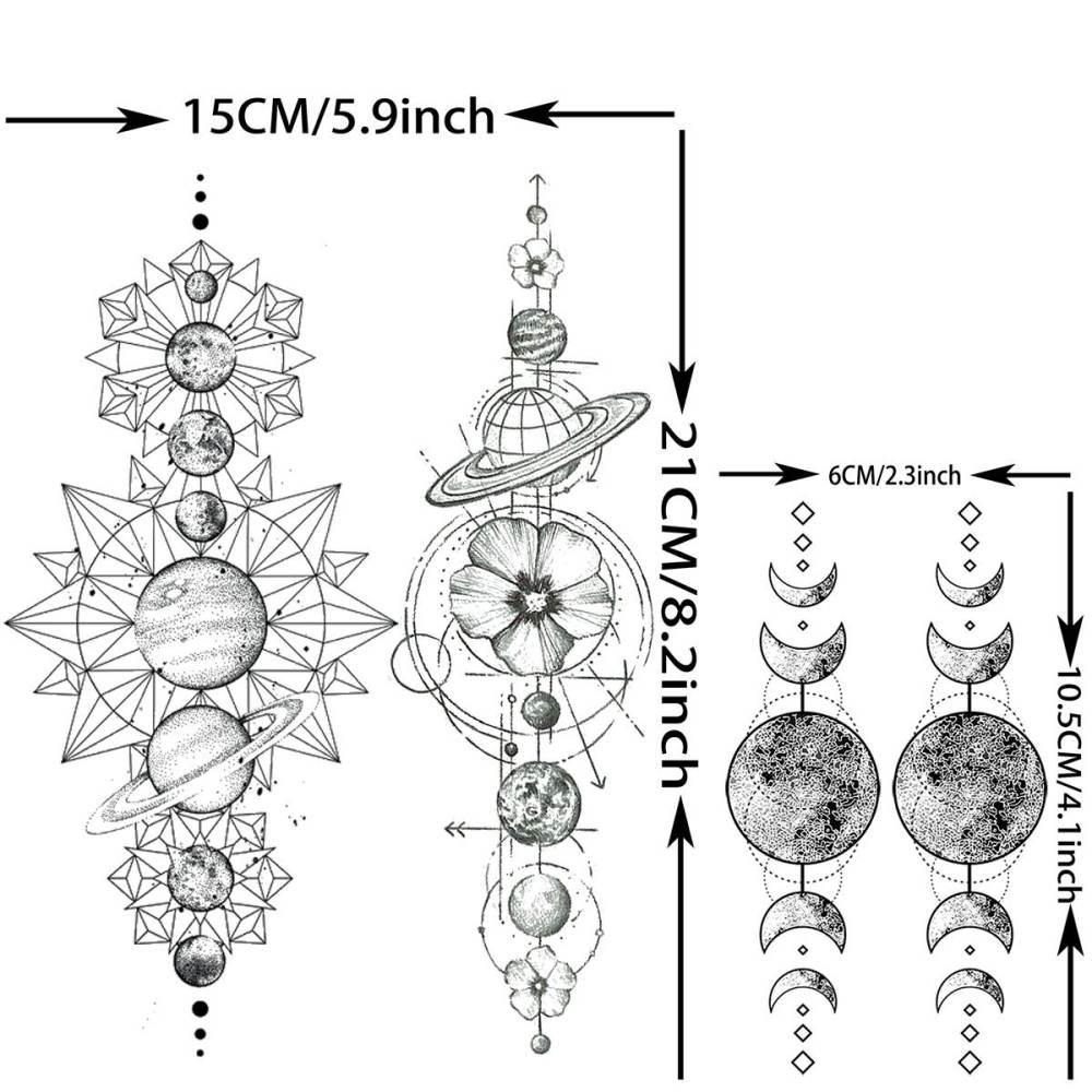 33 Sheets Outer Space Temporary Tattoos for Kids Boys Girl Women Men Adults Children, Geometry Astronaut Universe Fake Tattoo Star Moon Solar Syetem