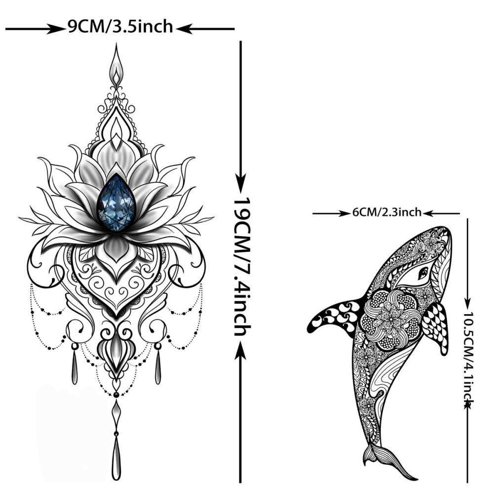 32 Sheets Sexy Black Lotus Temporary Tattoos For Women Girls Indian Tribal Lace Tatoo Sticker Neck, Mandala Flower Butterfly Rose Tattoo Temporary Dreamcatcher Elephant Henna Tattoo Kit Adults