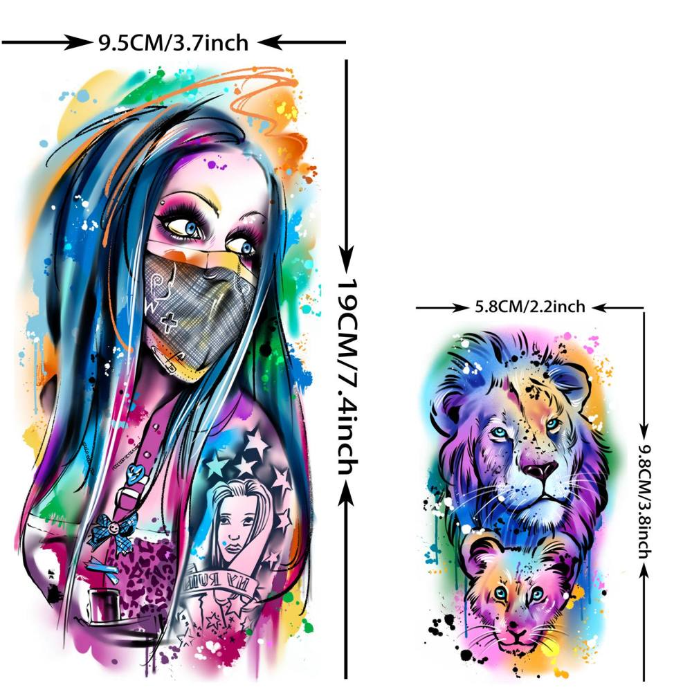 66 Sheets Watercolor Temporary Tattoos For Men Women Forearm Shoulder Legs Body Arm, 12 Sheets Long Lasting Lion Tiger Wolf Dragon Ealge Fake Tattoo Sleeve Adults, 54 Sheets Groovy Small Tatoos Kids